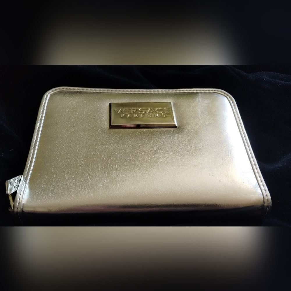 VERSACE Parfume Gold Zip Around Clutch Purse